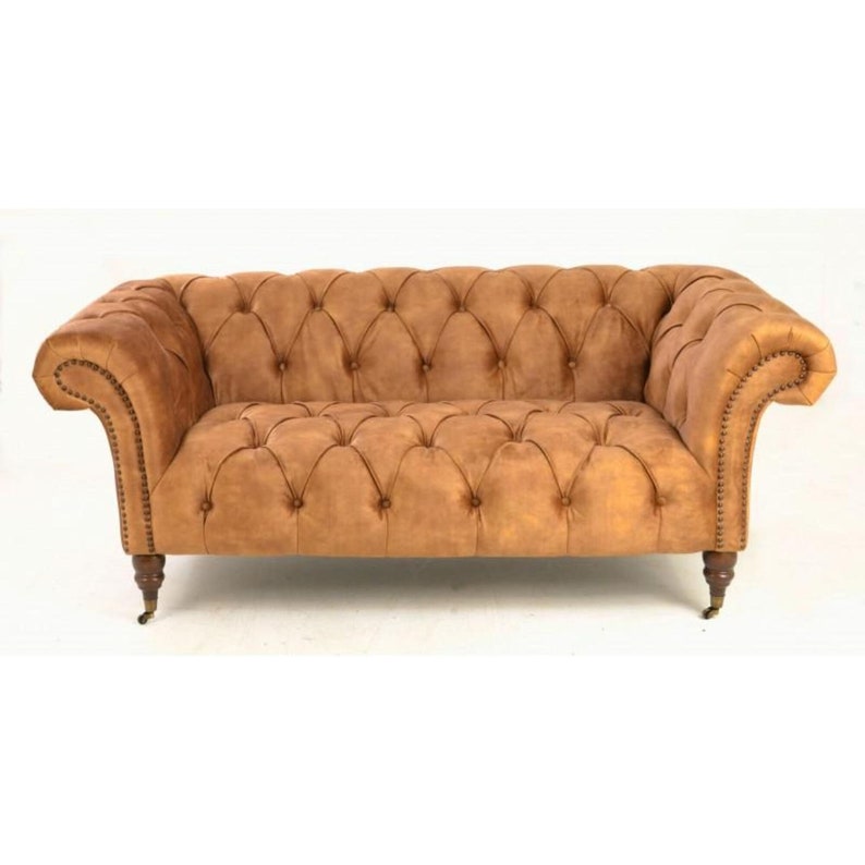Gold Chesterfield Sofa With Castors Handcrafted Velvet Etsy UK