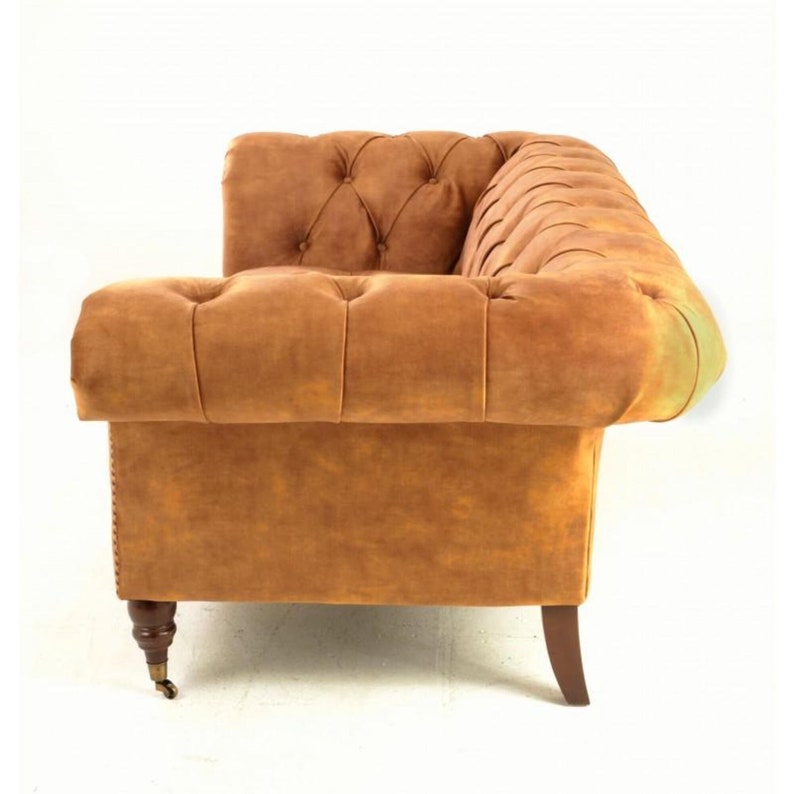 Gold Chesterfield Sofa With Castors Handcrafted Velvet Etsy UK