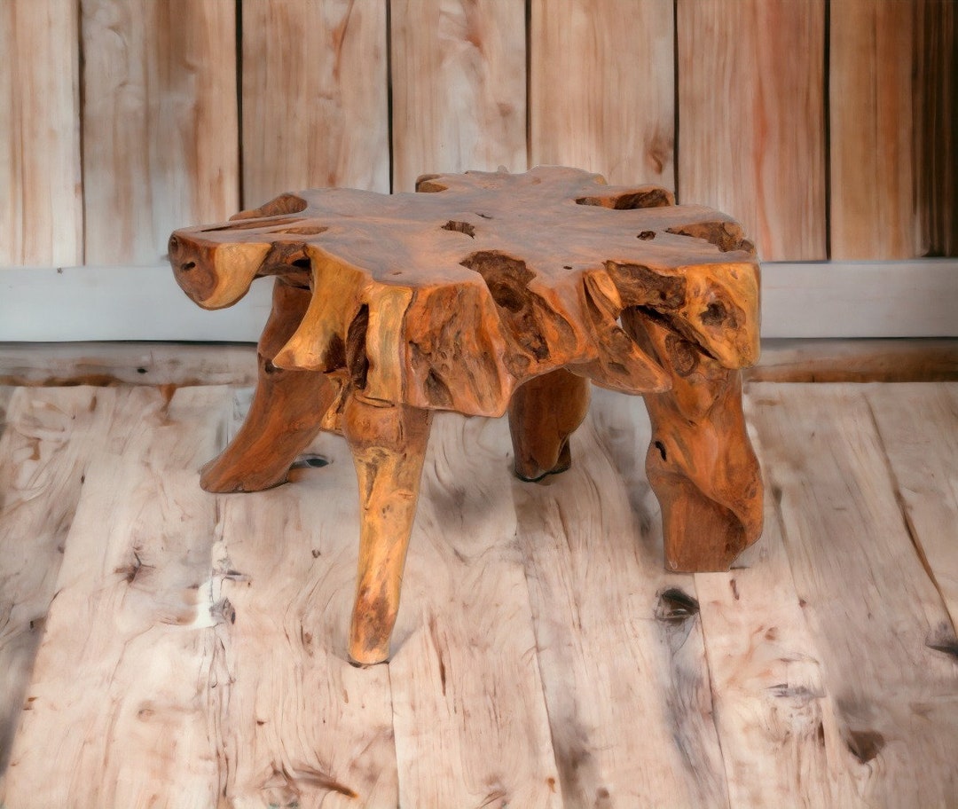 Small Rustic Coffee Table Solid Teak Tree Root Wood Sofa Side Unit