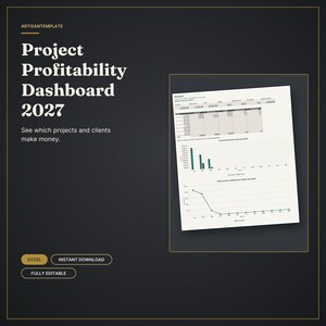 Project Profitability Tracker 2027, Consultant Profit Margin Dashboard, Excel Spreadsheet Digital Download