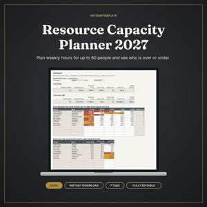 Resource Capacity Planner 2027, Team Workload Tracker, Staff Allocation Excel Spreadsheet Digital Download