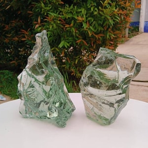 2 pcs 1813 gr of rough natural andara crystals monatomic light green with motif bubble inside