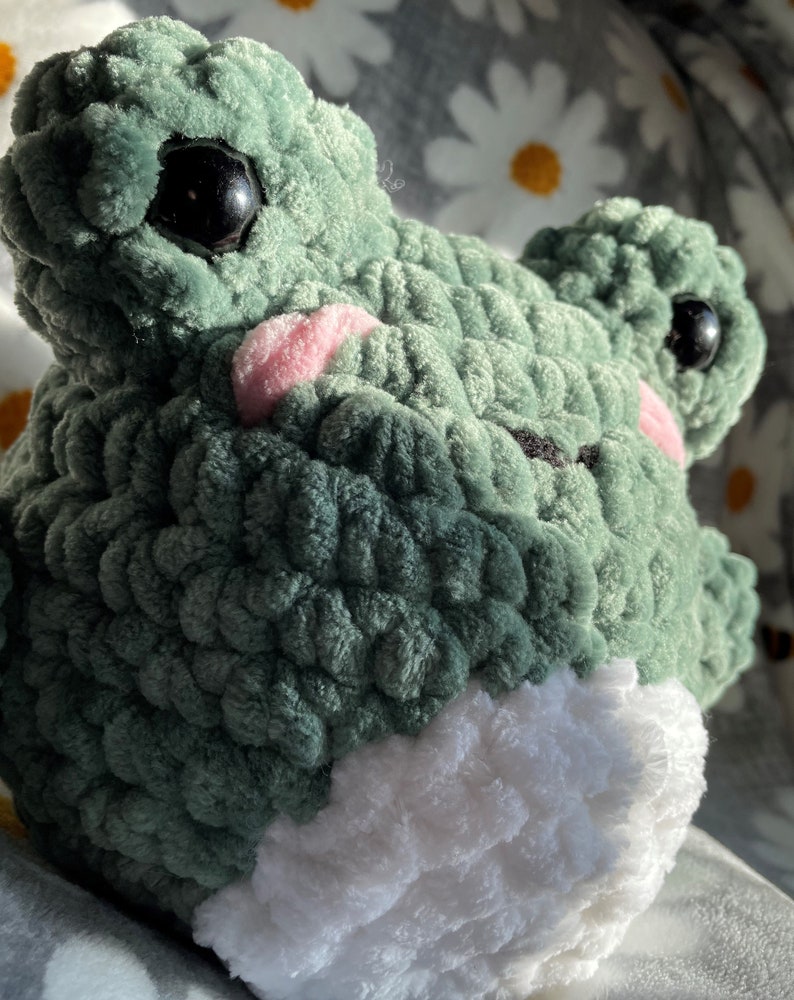 Large Fluffy Frog Squish, Gift for Frog Lovers, Fuzzy Crochet Frog, Cute Handmade Plushie, Made to Order, Crochet Home Decor, Frog Plush Toy image 2