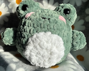 Large Fluffy Frog Squish, Gift for Frog Lovers, Fuzzy Crochet Frog, Cute Handmade Plushie, Made to Order, Crochet Home Decor, Frog Plush Toy