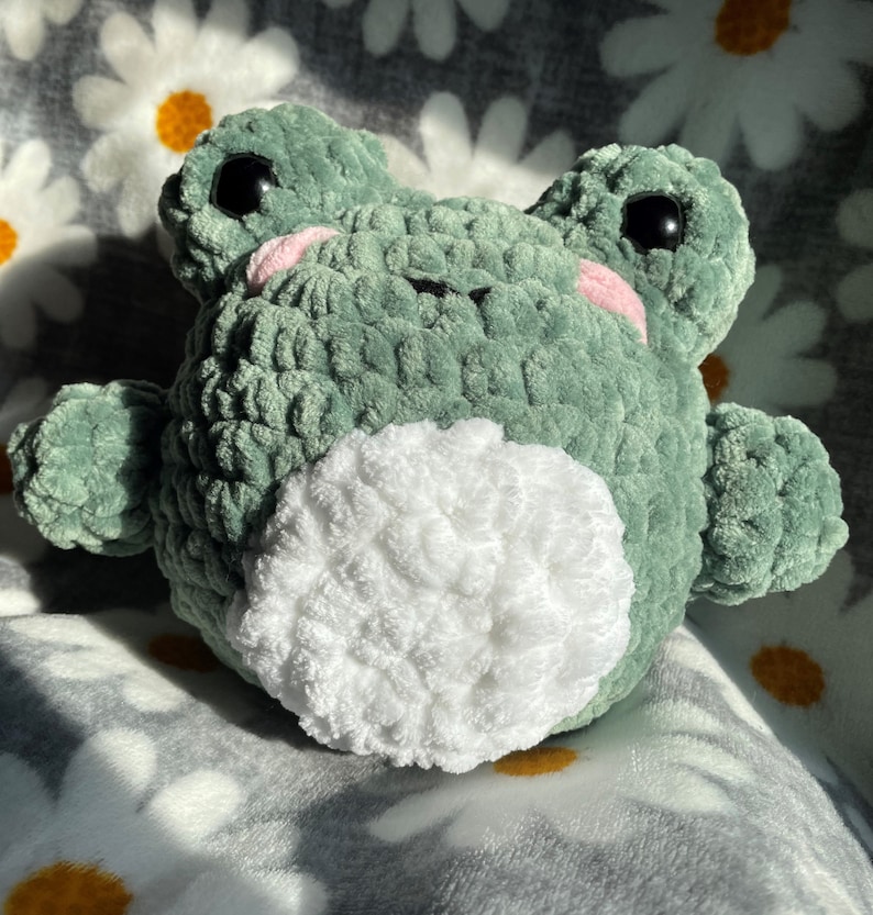 Large Fluffy Frog Squish, Gift for Frog Lovers, Fuzzy Crochet Frog, Cute Handmade Plushie, Made to Order, Crochet Home Decor, Frog Plush Toy image 1