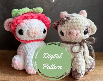 Strawberry Hat Cow Crochet Pattern, PDF Amigurumi Pattern, Instant Download, Animal Crochet Pattern, Cute Cow Stuffed Animal, Digital Guide