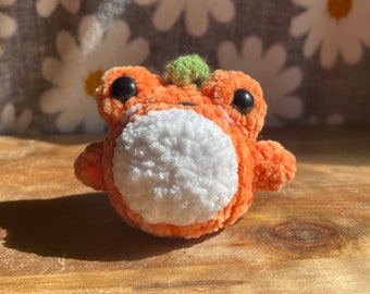 Rana de peluche de calabaza tejida a mano a crochet, decoración otoñal