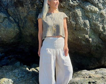 The "Coco" Top in Handwoven Blend of Raw Silk and Cotton | Designer Women's Tunic, Wide Neckline, Minimalist, Boho, Handmade, Gift for Her