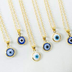 Dainty Evil Eye Necklace | Handmade Gold Minimalist Protection Tiny Charm Turkish Nazar Jewellery valentine Gift for Child Women Her