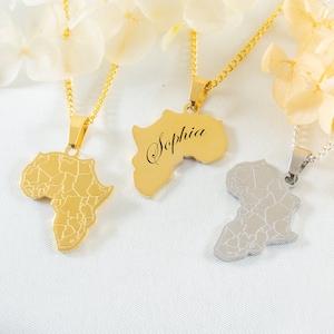 Collar con el mapa de África, regalo con nombre personalizado, color plata y oro, continente africano, cultura negra, regalo de joyería familiar con herencia de San Valentín