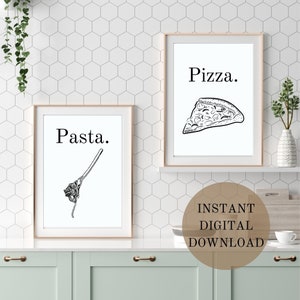 Kitchen Set of x2 Printable Wall Art | Kitchen Wall Decor | Pizza | Pasta | Instant Digital Download | Home Decor
