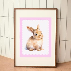 Pink Rabbit Wall Art Kids Decor Watercolor Print Rolled Posters, Children&#39;s Nursery Poster, Bunny Painting Wall Hanging, Cute Animal Room