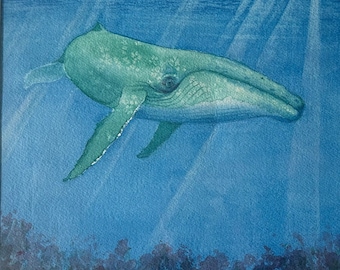 Framed Humpback Whale Watercolor Painting - Original Art by Tim Jones