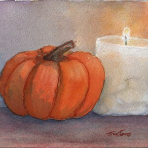 Cartão postal feriado abóbora aquarela arte abóbora vela cartão postal ação de graças