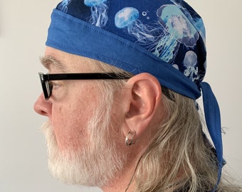 Jelly Fish Do-Rag head covering, Chemo-Cap, Helmet Liner 100% Cotton, Hand Made