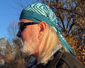 Handcrafted Cotton Do-Rag: Aloha Blue Print Helmet Liner, Chemo Cap
