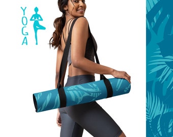 Tropical Print Yoga Mat: Blue Microsuede Exercise Mat