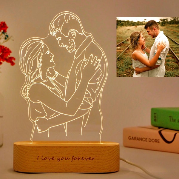 Lampe personnalisée couple | Cadeau unique pour amoureux | Gravure photo | Cadeau Mariage, anniversaire | Cadeau Saint-Valentin