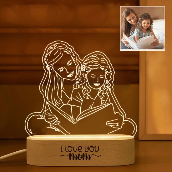 Lampe personnalisée photo | Cadeau original pour la fête des mères | Veilleuse personnalisée |  Cadeau pour maman belle-mère