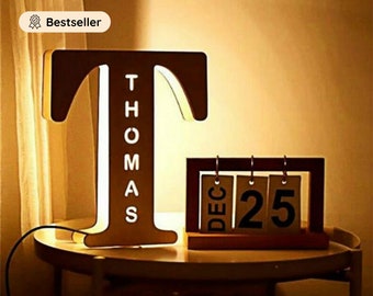 Personalized Baby First Name Initial Lamp - Children's Room Decoration - Customizable Birth Gift - Baby Deco Wooden Night Light