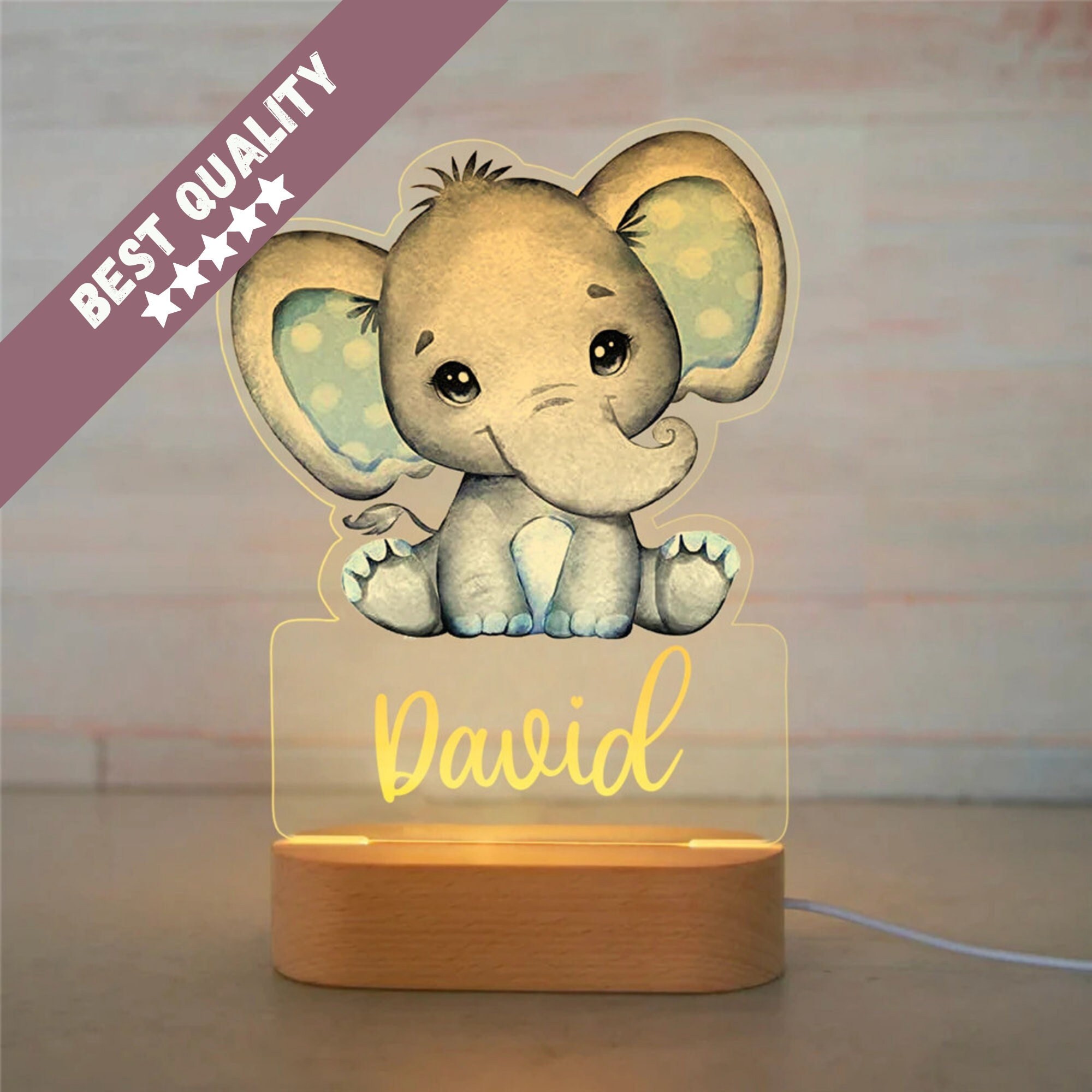 Lampe Personnalisée Originale Prénom Éléphant - Decoration Chambre Bebe Cadeau Naissance Personnalis