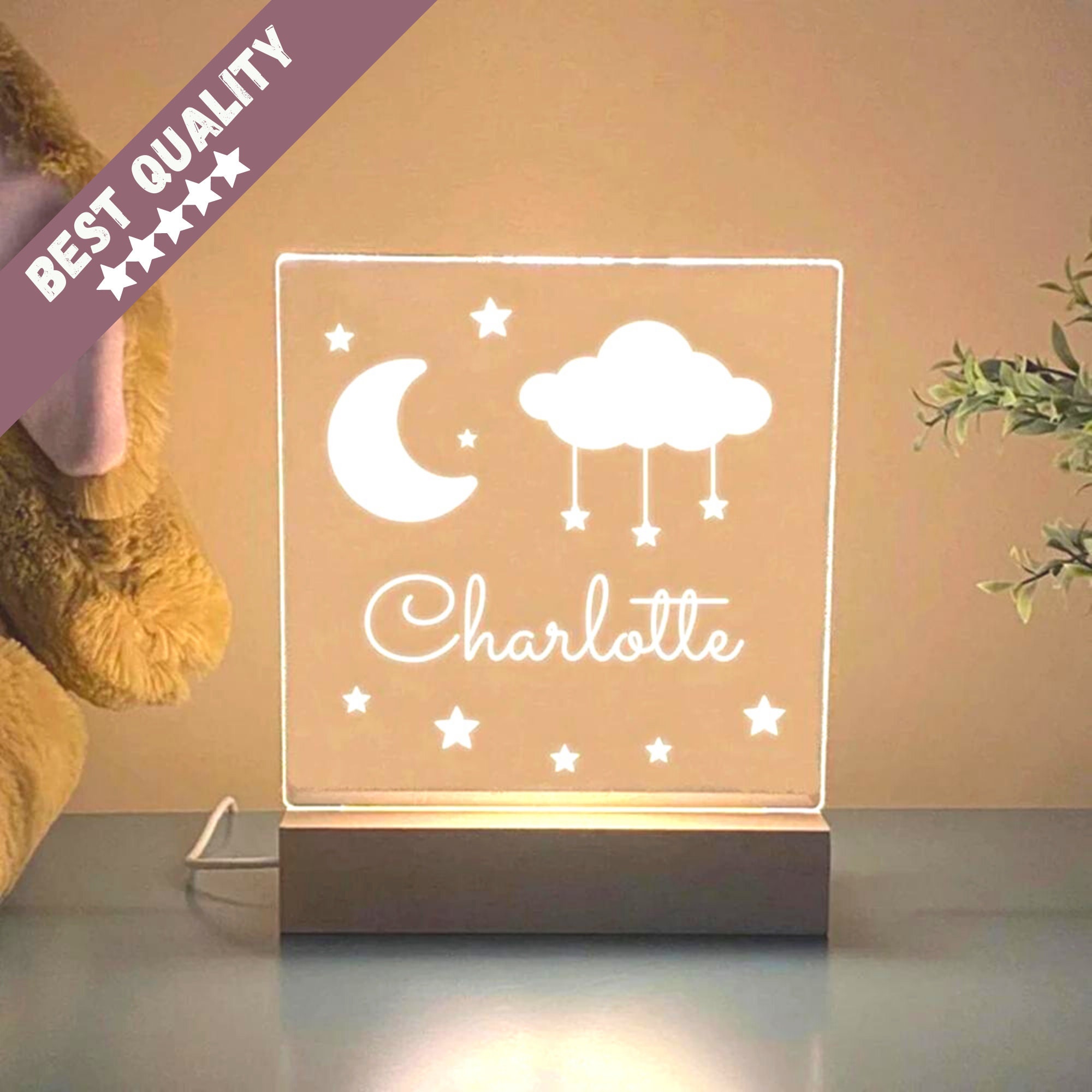 Lampe Personnalisée Prénom Nuage - Decoration Chambre Bebe Cadeau Naissance Personnalisable Veilleus