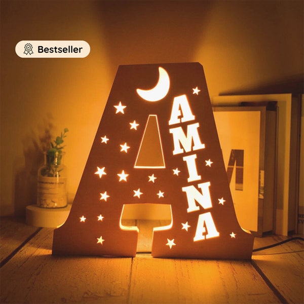 Personalisiertes Nachtlicht für Kinder - Anpassbare Lampe mit Vornamen - Dekoration für Babyzimmer - Geschenk zur Geburt - Nachttischlampe für Kinder mit Buchstaben