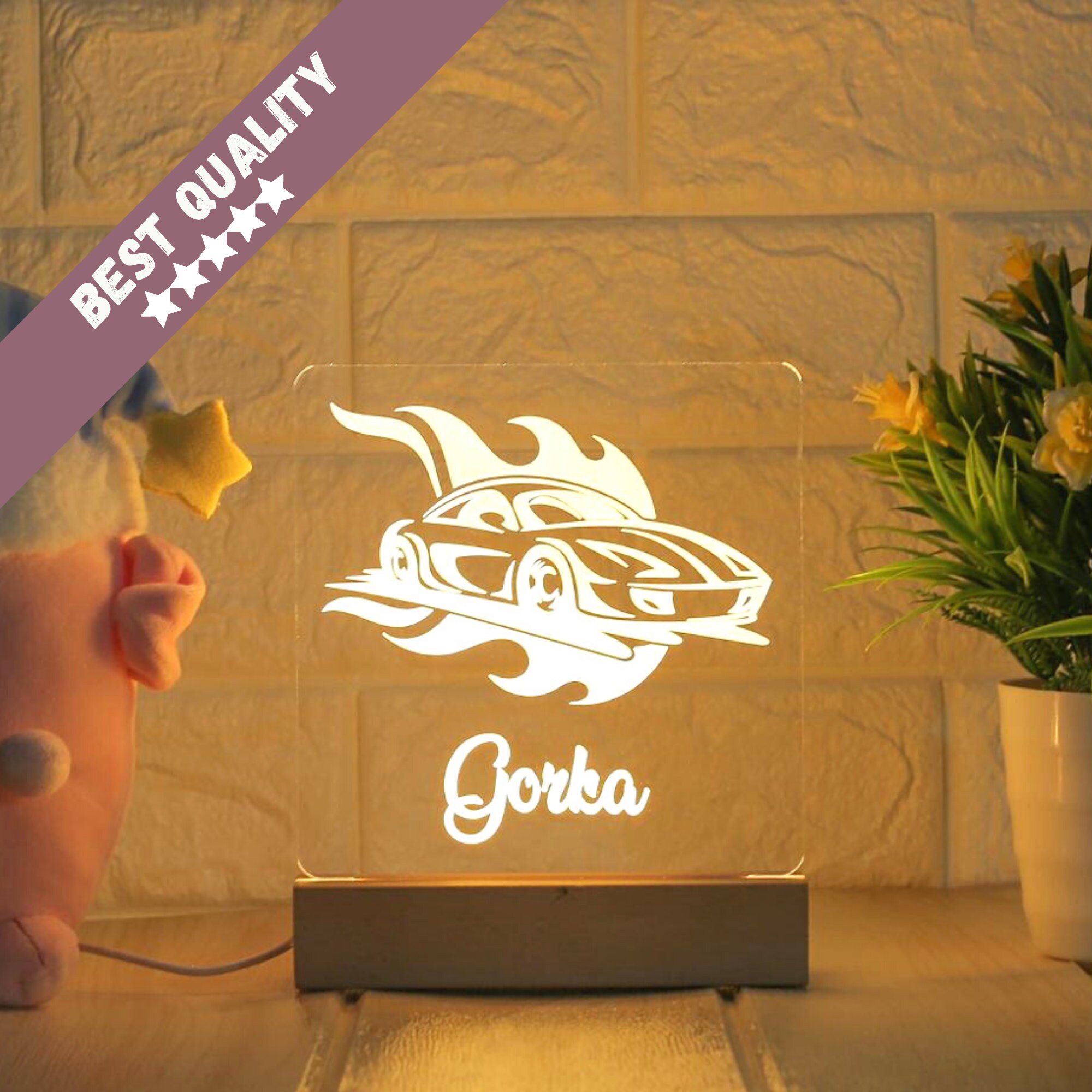 Lampe Personnalisée Prénom Voiture - Decoration Chambre Bebe Cadeau Naissance Personnalisable Veille