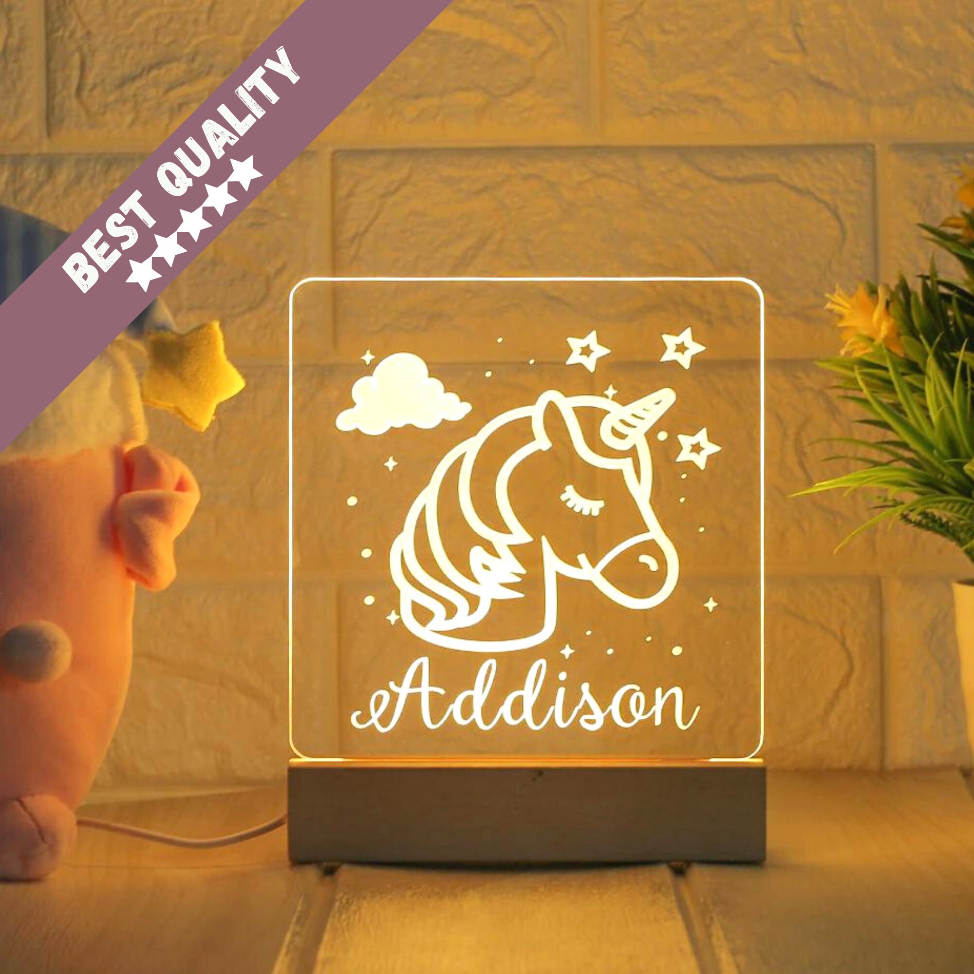 Lampe Personnalisée Prénom Licorne - Decoration Chambre Bebe Fille Cadeau Naissance Personnalisable 