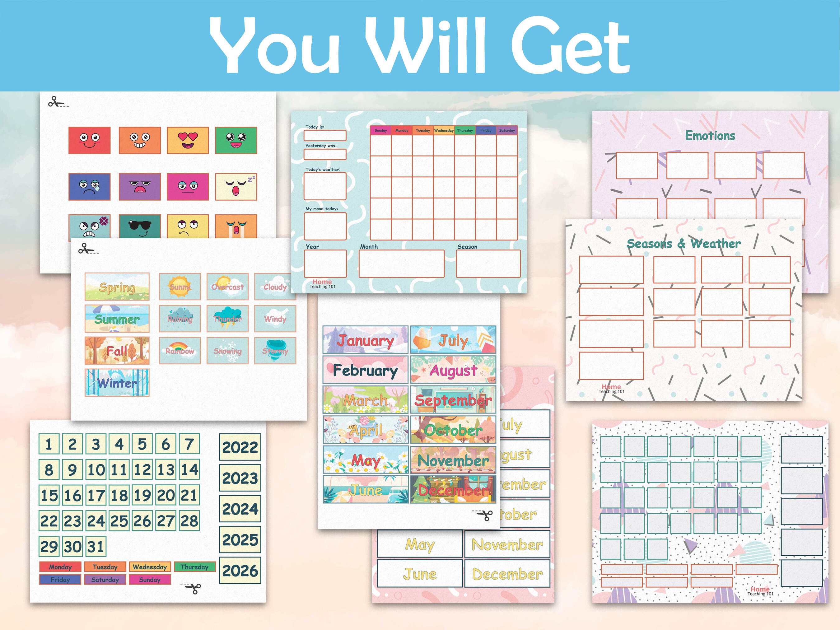 Montessori Calendar, Printable Calendar, Kids Calendar, Homeschool