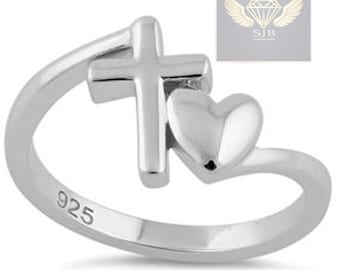Sterling Silver Heart Cross Ring: Dainty Christian Jewelry