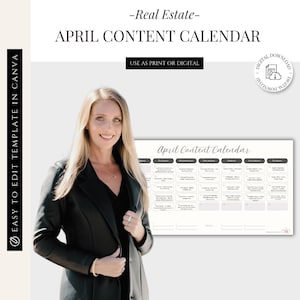 April Real Estate Content Calendar | Daily Social Media Post Ideas | Realtor Marketing Planner | Printable Real Estate Calendar