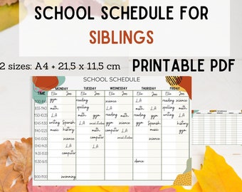 School Schedule, Schedule for siblings, Lesson Planner for two Kids, Digital Download, Planning for school