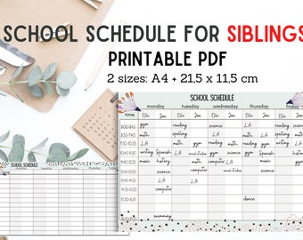 School and Homeschool Schedule for Siblings, Printable Lesson Planner for Two Kids, Digital Download, Planning for school