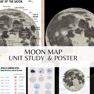 Moon Map with labels, poster and Moon landing pages Printable image 1