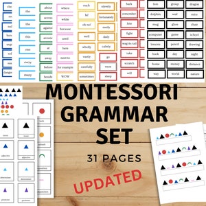 Conjunto de gramática Montessori ACTUALIZADO - Partes del discurso - Tarjetas y símbolos Montessori