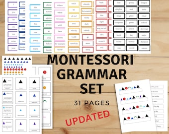 Montessori Grammar Set UPDATED - Parts of speech - Montessori cards and symbols