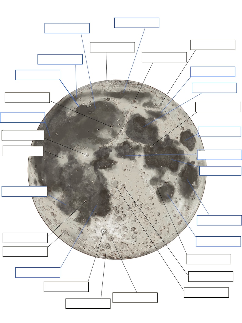 Moon Map with labels, poster and Moon landing pages Printable image 4