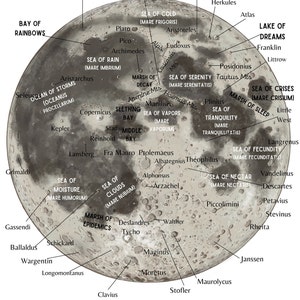 Moon Map with labels, poster and Moon landing pages Printable image 2