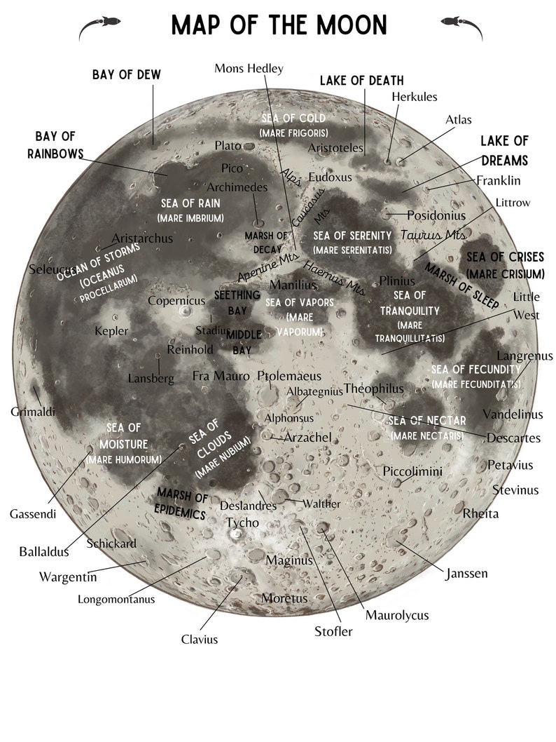 Moon Map With Labels, Poster and Moon Landing Pages Printable Etsy