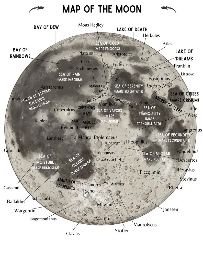 Moon Map with labels, poster and Moon landing pages Printable image 2