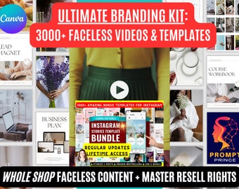 3000 PLR Faceless Videos + Branding Kit Templates with MASTER Resell Rights: Editable Canva Instagram Templates, eBooks, Banner, Lead Magnet