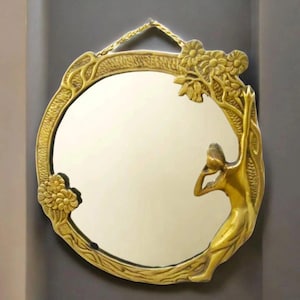 Vintage Wall Mirror in Bronze – Art Nouveau Style with Female Figure