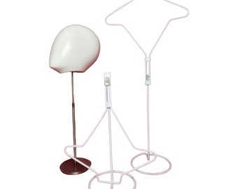 Ensemble de mannequin en fil de fer et présentoir à chapeaux vintage – Design minimaliste mid-century