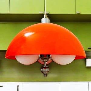Vintage Space Age Ceiling Lamp in Orange with Three White Globes