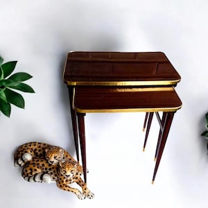 Mid-Century Vintage Nesting Tables – Wood and Brass Details