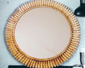Sunburst Mirror - Spanish Mirror -Vintage Brass Sunburst Mirror – Golden Sun Design, 1950s-60s