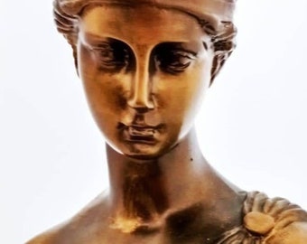 Vintage Woman Sculpture with Chalice – Classic Figure with Bronze Finish