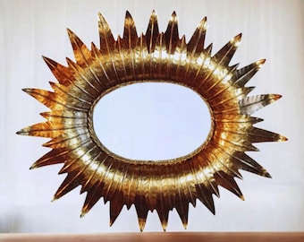 Vintage-Gold-Sonnenspiegel – Original aus Schmiedeeisen aus der Mitte des 20. Jahrhunderts – Kaminspiegel