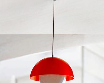 ヴィンテージガラス吊り下げランプ オレンジ/ホワイト 70年代 スペース